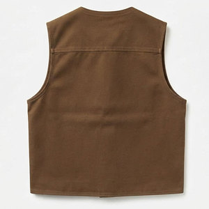 Wholesale Men Canvas <b>Utility</b> <b>Vest</b> Rugged Cotton Workwear Sleeveless Jacket MultiPocket Storage Rib Knit Collar Front Button <b>Vest</b> - Product Image 2