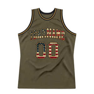 Maillot de basket vintage vert olive personnalisé, imprimé drapeau américain étoiles et rayures, style tactique, séchage rapide, en maille, pour l'entraînement - Product Image 2