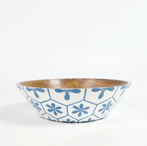 Tazón de Ensalada de Madera Ecológico Hecho a Mano con Diseño Floral Azul, Apto para Lavavajillas y Congelador, Vajilla Premium para Servir Alimentos en el Hogar - Product Image 2