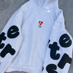 Sudadera con capucha y cremallera de algodón polar gris jaspeado de invierno para hombre, con letras personalizadas y bordado desgastado, estilo oversize - Product Image 5