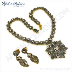 Victorian Designer Gold Plated Valuable Diamond <b>Silver</b> <b>Necklace</b> & Earrings <b>Set</b> Victorian Diamond <b>Sets</b> Leaf Design Victorian <b>Sets</b> - Product Image 1