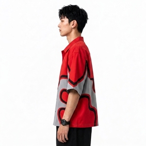 Custom Men's Modern Casual Sleeve <b>Button</b> Up <b>Shirt</b> Short Front Abstract Graphic Loose Fit Woven Top for Summer OEM Custom Supply - Product Image 3