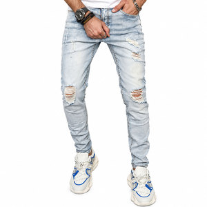 Último Diseño: Jeans Ajustados Rasgados y Desgastados para Hombre, Pantalones de Mezclilla Slim Fit, Estilo Urbano, Moda Casual, Venta al por Mayor Personalizada OEM - Product Image 1