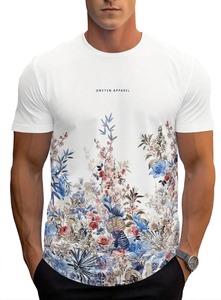 ONETEN <b>Men's</b> Slim Fit <b>T</b>-<b>Shirt</b> White Crew Neck Short Sleeve <b>Floral</b> Print Pattern Quick Dry Casual Tee - Product Image 6