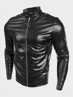 Veste en cuir noire unisexe sur mesure pour homme, avec fermeture éclair, col montant en toile fine, personnalisable