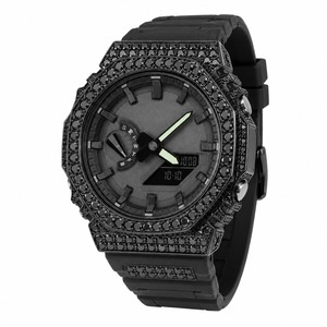 Men's Luxury Analog-Digital <b>Watch</b> With Rhinestone Case Polygon Shape Stainless Steel Luminous Silicone Band Quartz Movement - Product Image 1