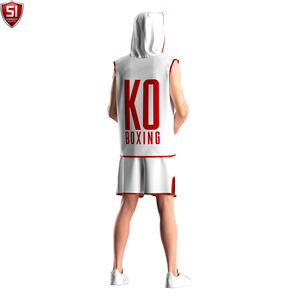 Al por mayor Bata de boxeo sin mangas con capucha para hombre, para entrenamiento de gimnasio y MMA, corte ajustado, talla XL, ropa deportiva con logotipo personalizado, de poliéster y algodón - Product Image 4