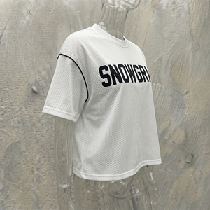 Snowgrace Mesh T-<b>Shirt</b> Men's Oversized Short Sleeve Breathable Casual O-Neck White Letter Print Style - Product Image 5