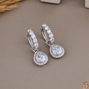 18K Solid <b>Gold</b> Pear Moissanite Halo Drop <b>Earrings</b> Convertible Hoop <b>Dangle</b> <b>Earrings</b> Detachable Bridal Wedding Jewelry 2 in 1 - Product Image 3