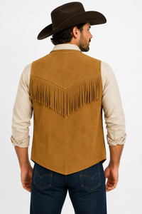 Gilet en daim pour homme, style western cowboy, tendance actuelle, avec franges et détails perlés |   Fabricant OEM personnalisé - Product Image 5