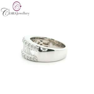 ANILLO DE DIAMANTE CLÁSICO DE 18K AU750 ORO BLANCO SOILD REAL NATURAL REDONDO Y BAGUETTE PARA MUJER - Product Image 2