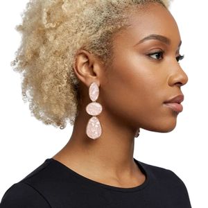 Pink Mosaic Gold Geometric 3 Tier Drop Earrings Women Fashion <b>Jewelry</b> Elegant Dangle Earrings Party Gift Accessory Stylish Wear - Product Image 5