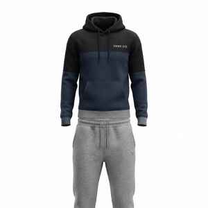 Ensemble de survêtement à capuche pour homme HAWK EYE, couleur contrastée, sweat-shirt décontracté à manches longues avec poches à cordon, gris bleu marine, vêtements d'automne - Product Image 6