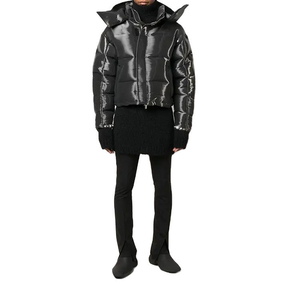 Chaqueta de Cuero Sintético Brillante Negra Personalizada para Hombre, Chaqueta Acolchada con Cuello Alto y Cierre Completo, Abrigo de Invierno Aislado, Ligero, Cálido y Resistente al Viento - Product Image 6