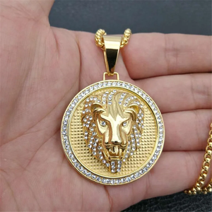 Golden Lion Head Hip Hop Charm <b>Iced</b> <b>Out</b> Bling Pendant Necklace Wild Animal King Charm Gold Silver Cuban Link <b>Chain</b> Mens Jewelry - Product Image 3