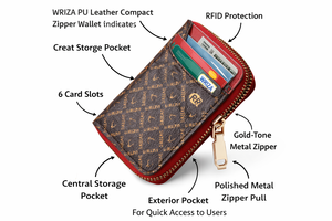 Wriza Womens PU Leather Compact Zipper Wallet Silk Screen Printed Fashion Credit Card <b>Holder</b> Small Designer Purse - Product Image 3