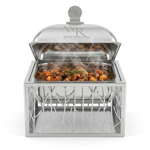 Luxury Square Brass <b>Chafing</b> <b>Dish</b> Stainless Steel <b>Buffet</b> Food Warmer Eco-friendly Catering Serving <b>Set</b> Laser Cut Branch Stand - Product Image 3