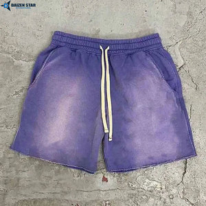 Shorts en coton tricoté violet uni pour homme DAIZEN STAR, taille mi-haute avec cordon de serrage, style décontracté, respirant, finition délavée - Product Image 1