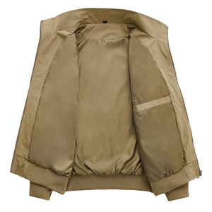 Mego Industry Herren Casual Bomberjacke Stehkragen Reißverschluss Atmungsaktiv Winddicht Khaki Einfarbig Geometrisches Muster Herbst Canvas - Product Image 6