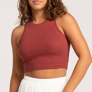 Solid Basic Hip Hop Streetwear Casual Custom Short Crop <b>Top</b> for Women Cotton Ribbed Summer Sleeveless Tank <b>Tops</b> with Ribbons - Product Image 1