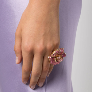 Flower Shape Gold Plated Cocktail <b>Ring</b> With Pink <b>Crystal</b> Rhinestone Women Romantic Party Jewelry - Product Image 2