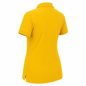 Chemise pour femme, couleur unie, manches courtes, col rabattu, décontractée, tissée, 100% polyester, jaune, coupe ajustée, longueur normale, écologique - Product Image 6