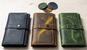 Tarjetero de Cuero Genuino Hecho a Mano, Estilo Vintage con Cierre de Hebilla, Cartera Corta Unisex en Verde, Marrón, Negro y Más Opciones de Color - Product Image 5