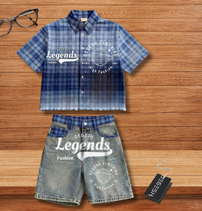 ชุดเสื้อเชิ้ตและกางเกงยีนส์ขาสั้น - Product Image 1