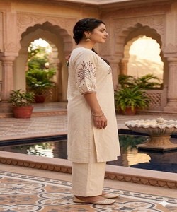 Women Cotton Embroidered Kurta With Palazzo Pants Traditional Indian Pakistani Casual Wear <b>Ankle</b> Length Loose Fit AARVI- 85441 - Product Image 2