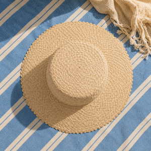 Sombrero de Paja Beige de Ala Ancha, Color Sólido, Unisex, para Adultos, Verano, Playa, Casual, Viajes, Bordado a Mano - Product Image 2