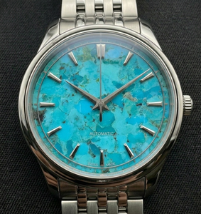 Producción a granel de esferas de reloj: Esfera de reloj de turquesa natural auténtica, disco plano de piedra preciosa redonda tipo moneda para la fabricación de relojes de lujo para hombres y mujeres. - Product Image 2