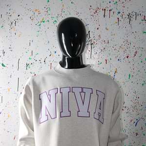 NIVA ASH GREY <b>Mock</b> <b>Neck</b> Sweatshirt 100% WHITE Applique Embroidery wide <b>neck</b> Sweatshirt Finer Threads - Product Image 3