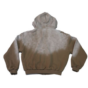 Custom Brown Mineral Wash Zip Hoodie 100% Cotton Fleece Vintage Regular Fit Pocket Breathable Eco-Friendly Streetwear Sweatshirt - Product Image 2