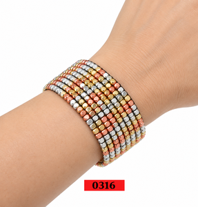 สร้อยข้อมือลูกปัดวินเทจคลาสสิก รูปทรงลูกบอลหลากสี เครื่องประดับสำหรับทุกเพศ ทำด้วยมือ ลูกปัดโลหะทรงลูกบาศก์ หลายแถว ถักแบบยืดหยุ่น - Product Image 4