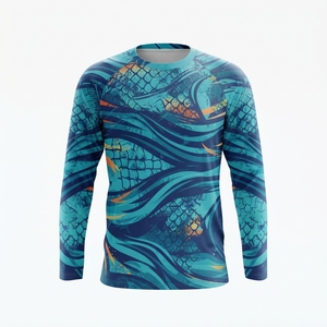Chemise de pêche à manches longues pour homme, imprimée par transfert thermique, protection solaire UPF 50 anti-UV, motif récif corallien bleu-vert - Product Image 1