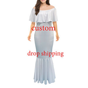 Vestido Largo Amarillo <span class=keywords><strong>con</strong></span> Estampado Tribal Polinesio, Manga Larga, Cola de Pez, Volantes en los Hombros, Diseño de Flores Tapa, Ropa Personalizada - Product Image 5