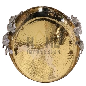Wholesale Suppliers of Vintage <b>Gold</b> Metal Hammered Serving <b>Table</b> Topper <b>Tray</b> Perfect for Serving Food Dessert <b>Coffee</b> and Tea - Product Image 1