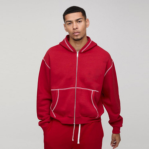 Sweat à capuche zippé pour homme, personnalisé, effet vieilli, délavé à l'acide, coupe oversize, tricoté, teint uni, grammage lourd, 100% coton, écologique, pour l'hiver - Product Image 4