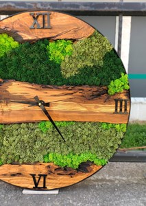 Luxury Forest Moss Wall <b>Clock</b> Rustic Wooden Handmade Nature Inspired Green Artistic Modern Home Decor Timepiece - Product Image 2