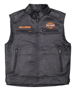Chaleco de Motociclista de Cuero Genuino Negro Desgastado para Hombre, con Espacio Oculto para Armas - Product Image 1
