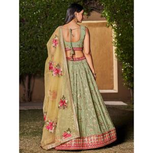 Attractive Pista Green Sequins Georgette Lehenga Choli with Dupatta Premium Regional Clothing - Product Image 2