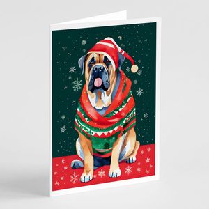 Mastiff Whimsical A7 Tarjetas de felicitación navideñas Paquete de 8 tarjetas de notas en blanco con sobres Tamaño 5x7 - Product Image 1