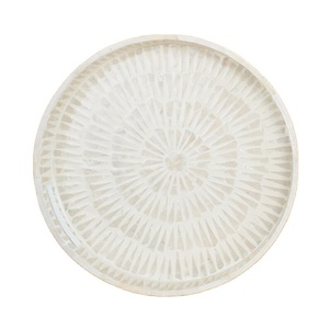 White Mother of Pearl Inlay <b>Tray</b>, <b>Round</b> Serving & Coffee <b>Table</b> <b>Tray</b>, Sunburst Shell Pattern, Handmade Coastal Home Decor - Product Image 1