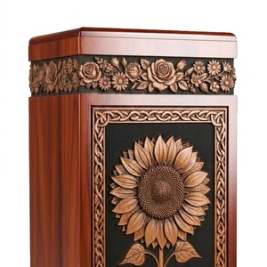 Urna Funeraria Artesanal de Madera de Palisandro Estilo Americano con Diseño de Girasol, Ecológica y Duradera, Caja para Cenizas - Product Image 1
