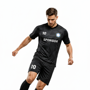 Uniforme de Fútbol, Ropa Deportiva, Camiseta Negra con Pantalones Cortos de Malla Transpirable de Secado Rápido, Unisex, con Logotipo Personalizado - Product Image 4