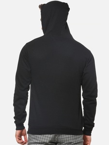 Sudadera con Capucha Negra Sólida para Hombre, Corte Regular, Informal, de Algodón Tejido, con Bolsillo, para Otoño - Product Image 4