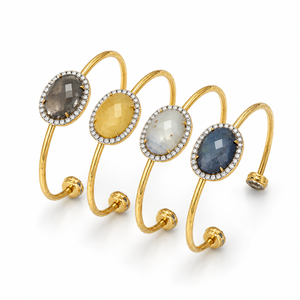 Brazalete Moderno de Plata de Ley 925 Chapado en Oro con Piedras Preciosas para Mujer, Accesorios de Moda - Product Image 1