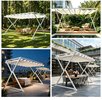 Gazebo en aluminium robuste avec toit rétractable manuel, tissu Sunmate imperméable et anti-UV pour terrasse extérieure