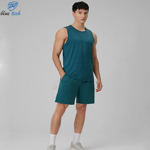 Custom Men Plus Size 2-Piece Gym Fitness Tank Top and Training Shorts Workout Set Breathable Quick Dry Front Plaid Pattern - Product Image 1