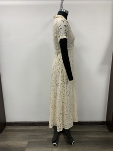 Vestido Maxi con Estampado Floral de Encaje, Cuello en V, Manga Corta, Corte en A, Holgado, Informal, de Verano, Tejido Transpirable - Product Image 3